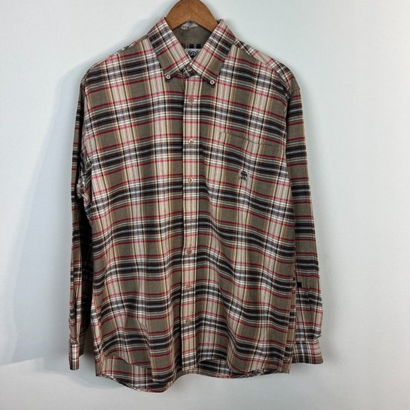 Cinch Button Down Shirt S Mens Western Plaid Brown Red Long Sleeve Embroidered - Picture 1 of 10